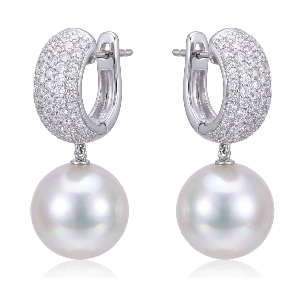South Sea Pearl & Diamond Huggie Earrings | 18 ct White Gold 