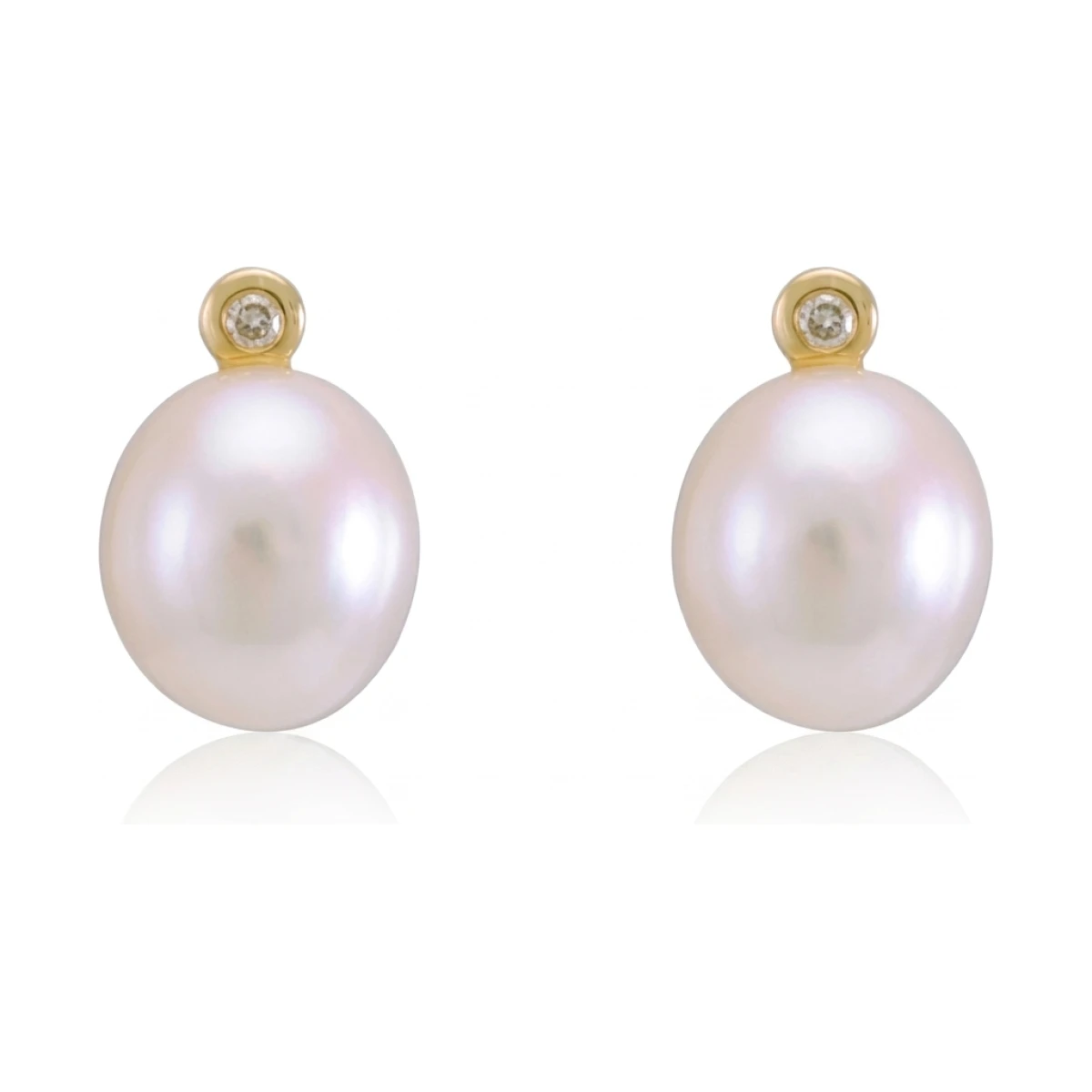 Freshwater Semi-baroque Pearl & Diamond Stud Earrings  |  9ct Yellow Gold