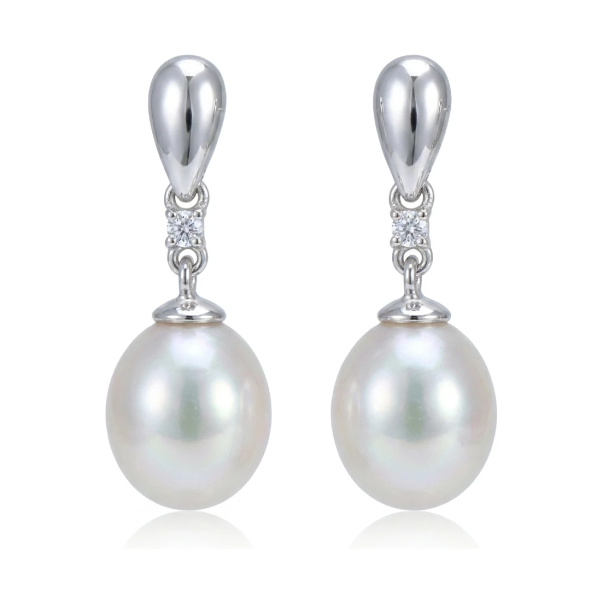 Freshwater Pearl & Cubic Zirconia Inverted Drop Earrings  |  Silver