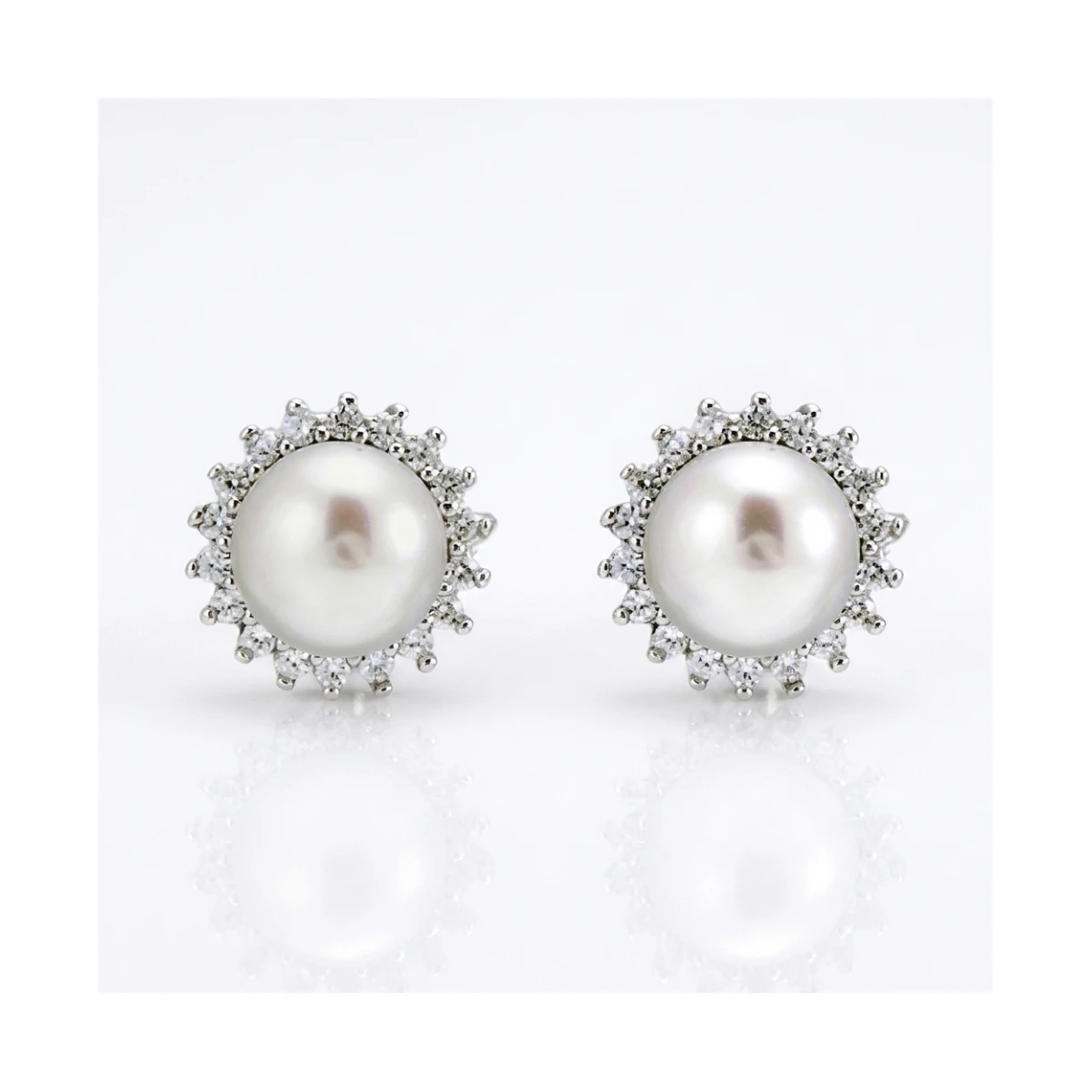  Freshwater Pearl & Cubic Zirconia Small Cluster Earrings  |  Silver