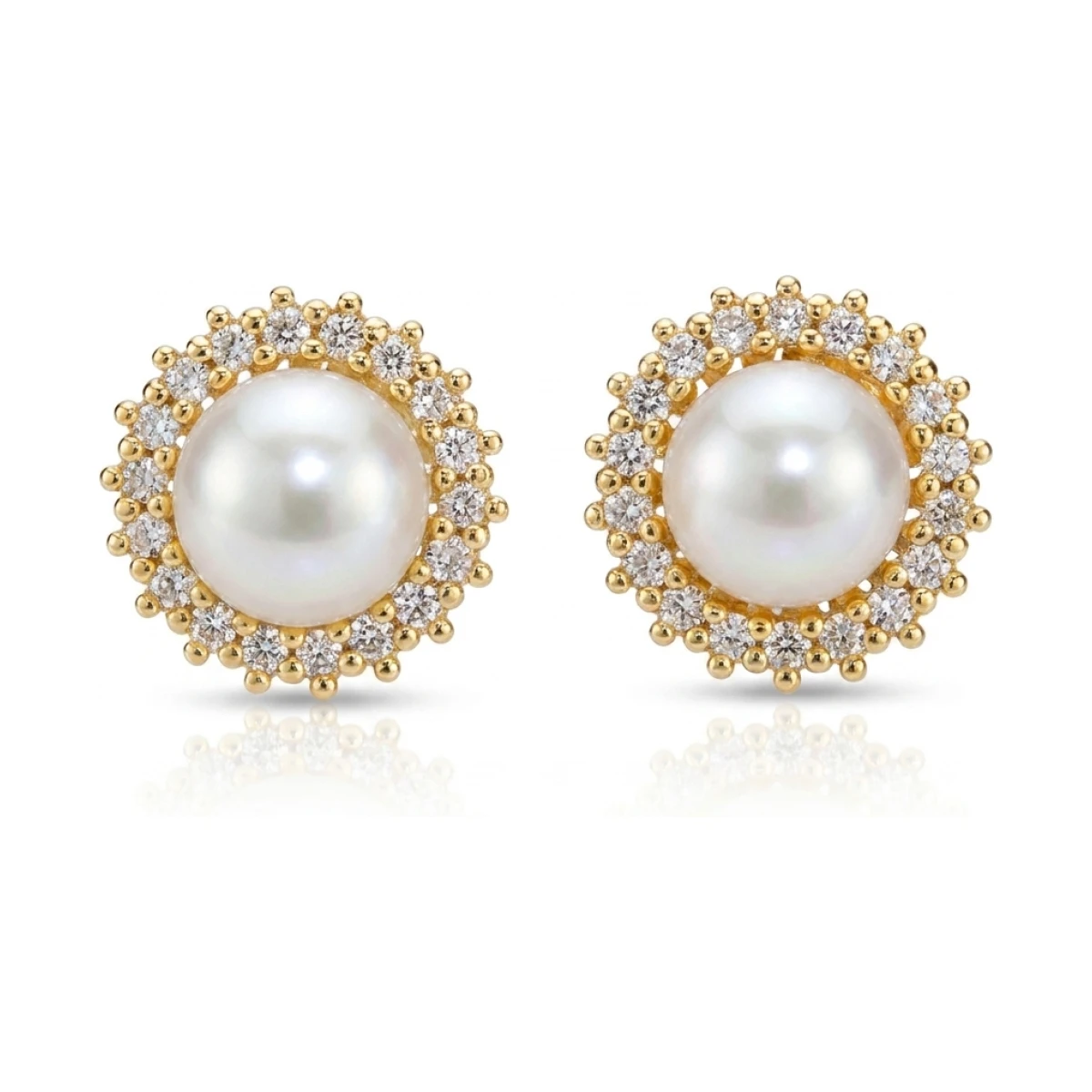 Freshwater Pearl and Diamond Halo Cluster Earrings  |  9ct Yellow Gold