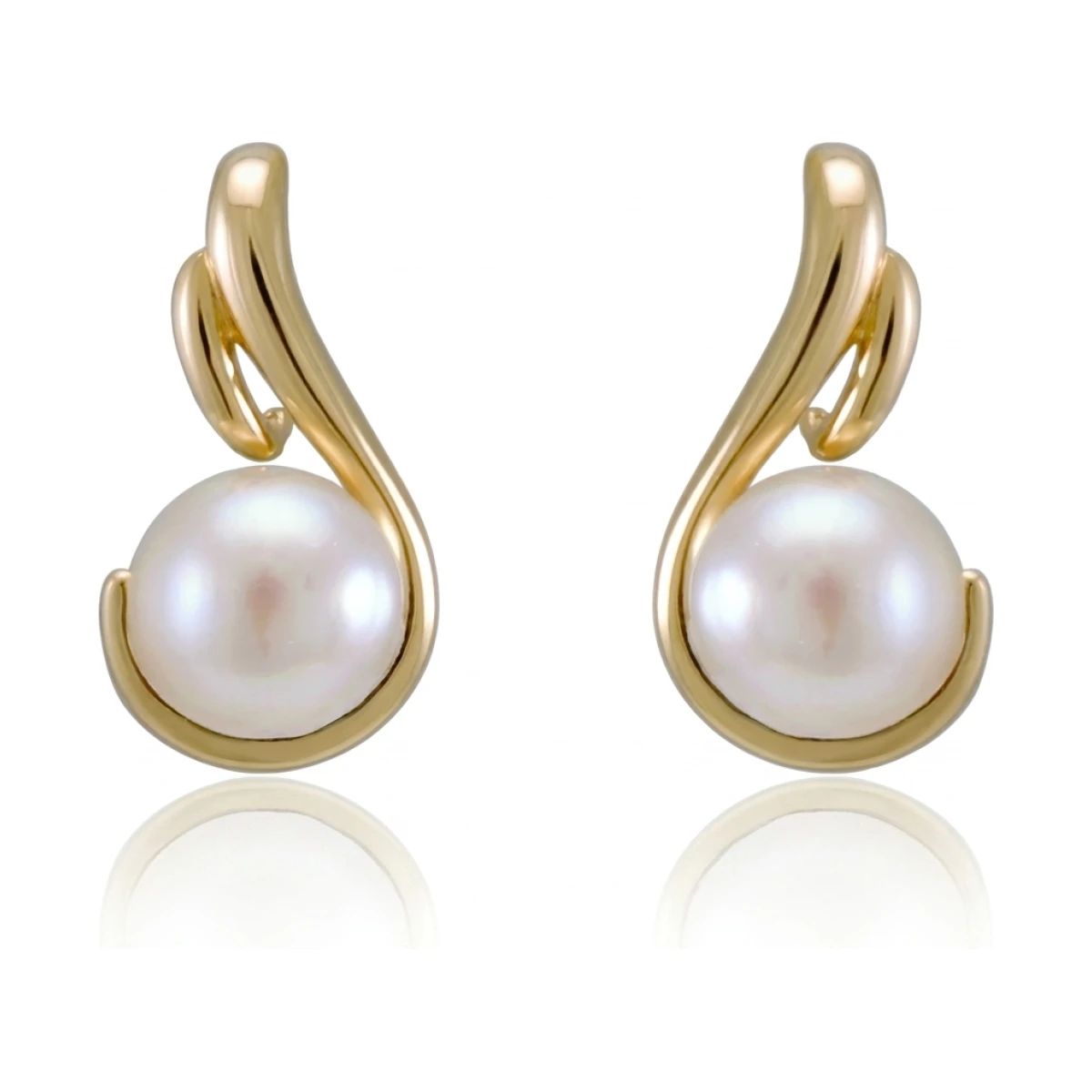 Freshwater Pearl Contemporary Scroll Design Earrings  |  9ct Yellow Gold