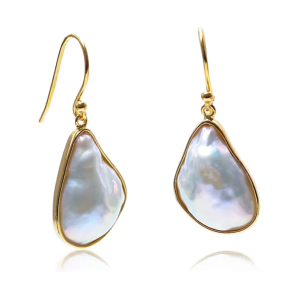 Freshwater Baroque Drop Hook Wire Earring  |  Silver Gilt