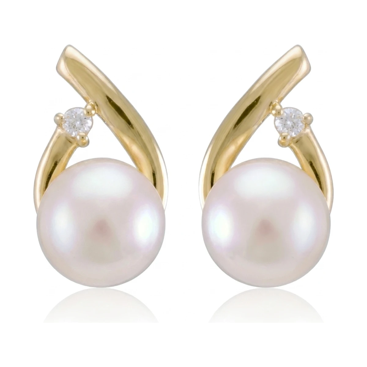 Freshwater Pearl & Claw Set Diamond Crossover Stud Earrings  |  9ct Yellow Gold