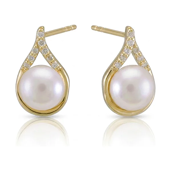 Freshwater Pearl & Diamond Pear-Shape Stud Earrings  |  9ct Gold