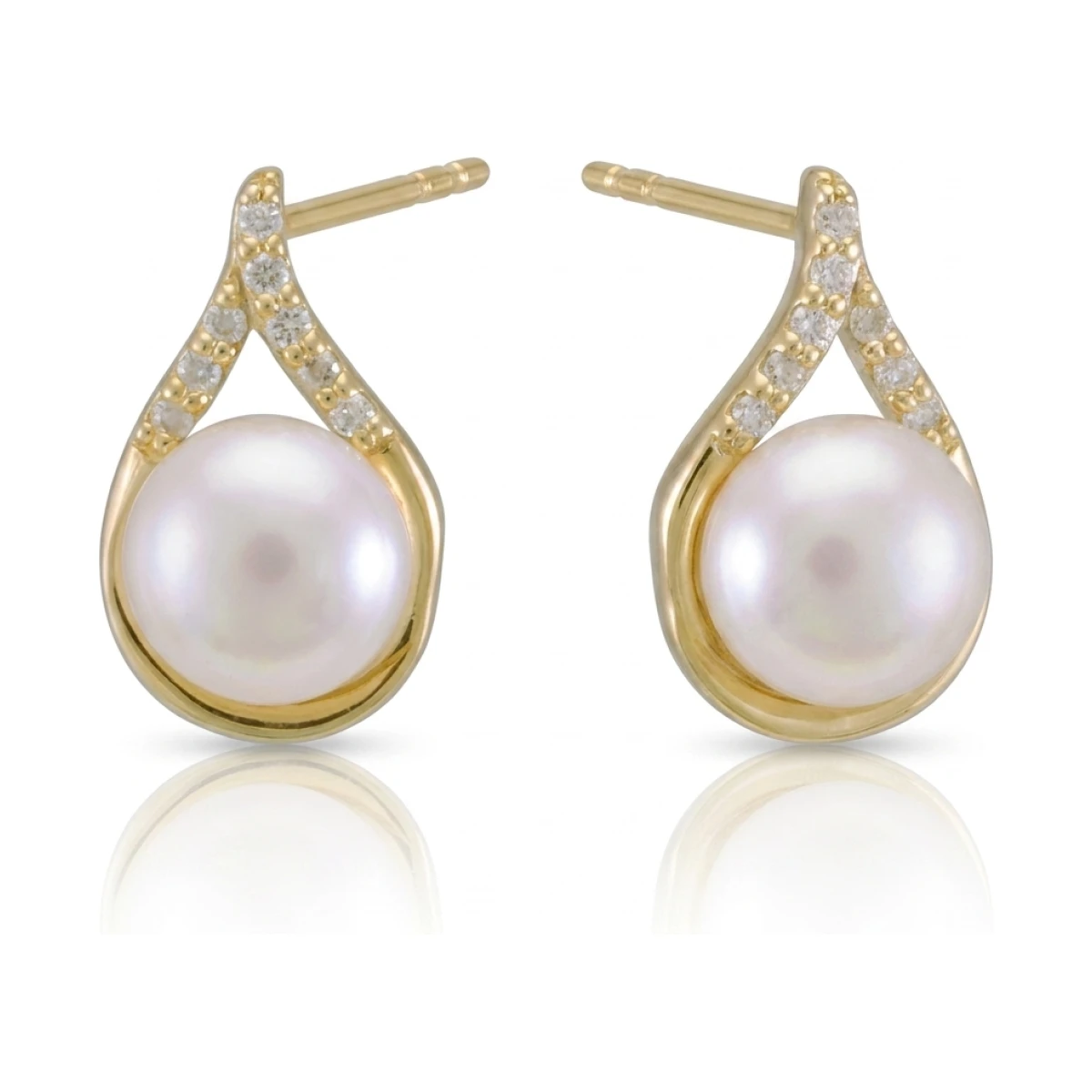 Freshwater Pearl & Diamond Pear-Shape Stud Earrings  |  9ct Gold