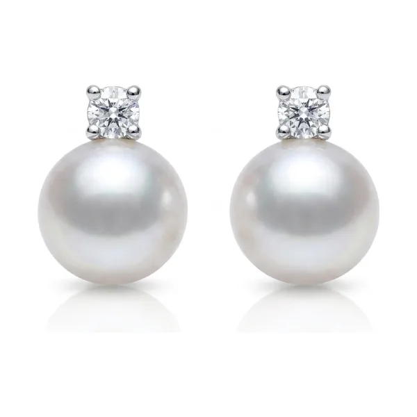 Akoya Pearl & Diamond 4 Claw Stud Earrings  |  18ct White Gold