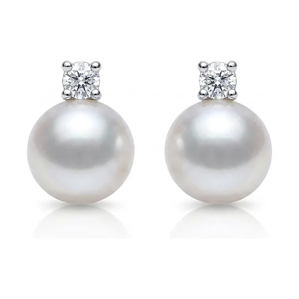 Akoya Pearl & Diamond 4 Claw Stud Earrings  |  18ct White Gold
