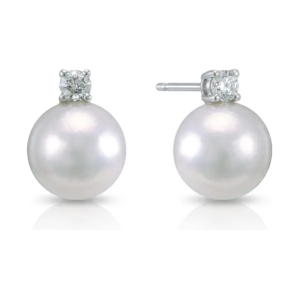 Akoya Pearl & Diamond 4 Claw Stud Earrings  |  18ct Gold