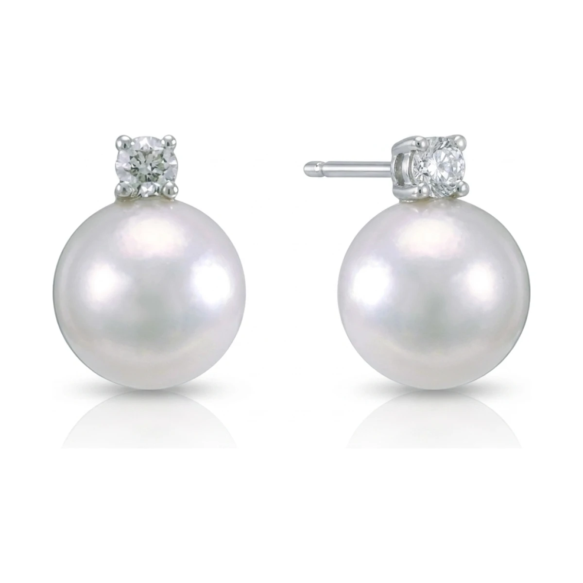 Akoya Pearl & Diamond 4 Claw Stud Earrings  |  18ct Gold