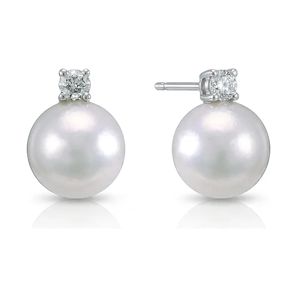 Akoya Pearl & Diamond 4 Claw Stud Earrings  |  18ct Gold