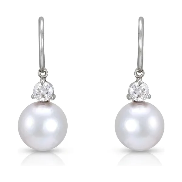 South Sea Pearl & Diamond 3 Claw Hook Wire Drop Earrings  |  18ct White Gold