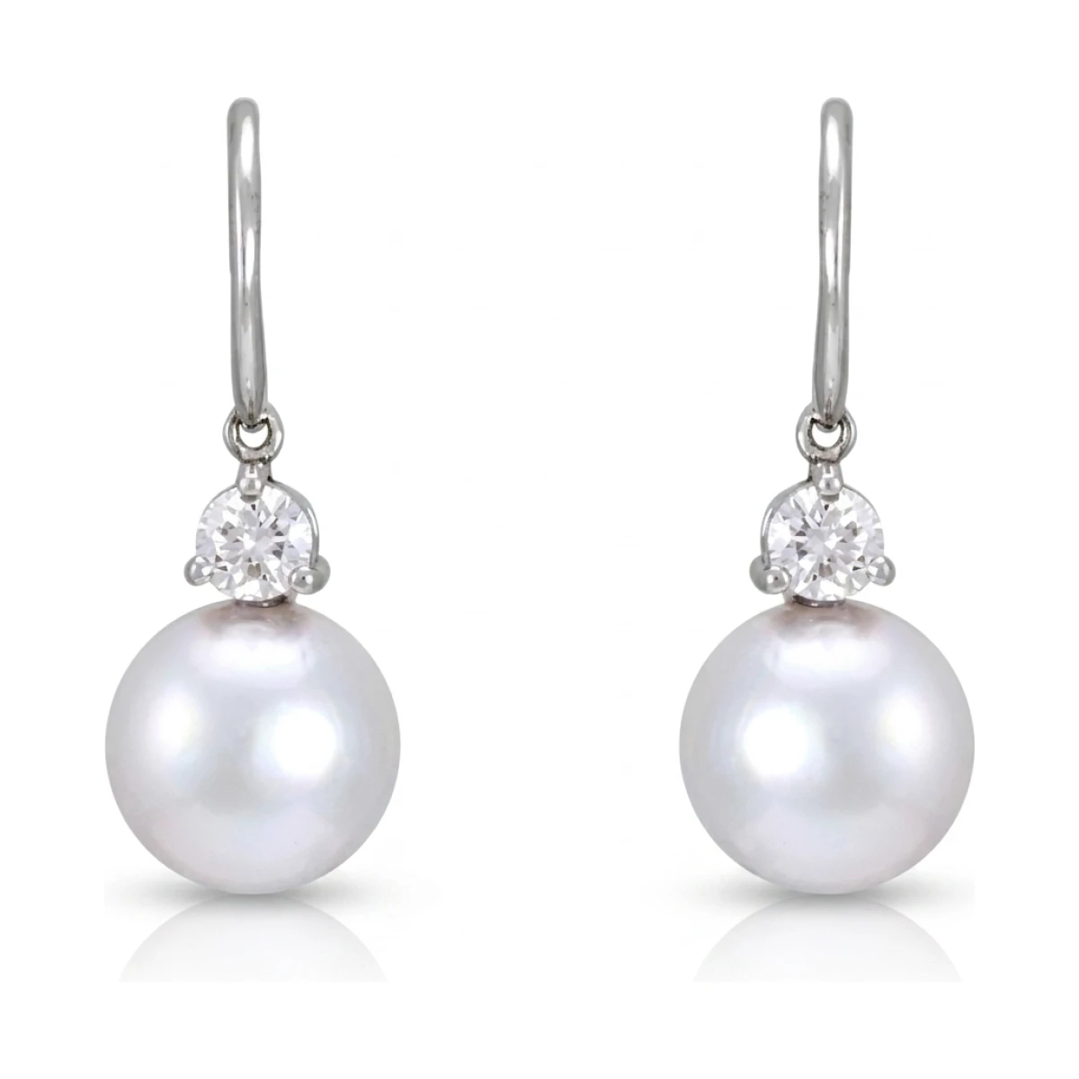 South Sea Pearl & Diamond 3 Claw Hook Wire Drop Earrings  |  18ct White Gold