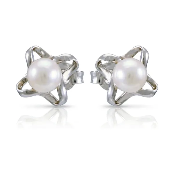 Akoya Pearl "Spangle" Design Stud Earrings  |  14ct White Gold