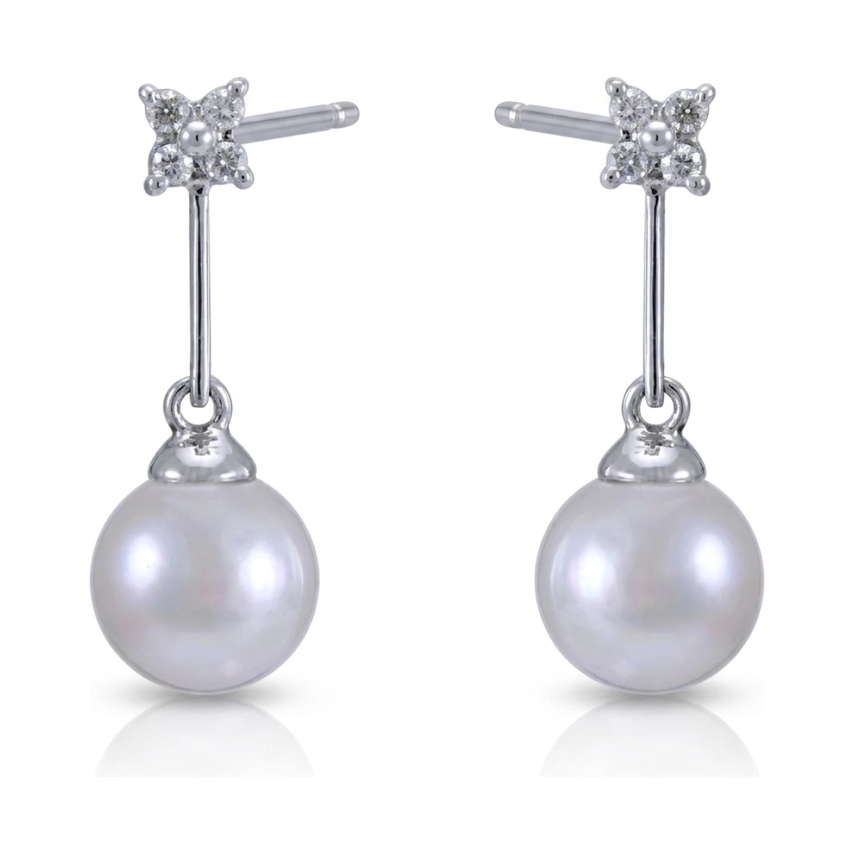 Akoya Pearl & Diamond 4 Stone Diamond Drop Earrings  |  18ct White Gold