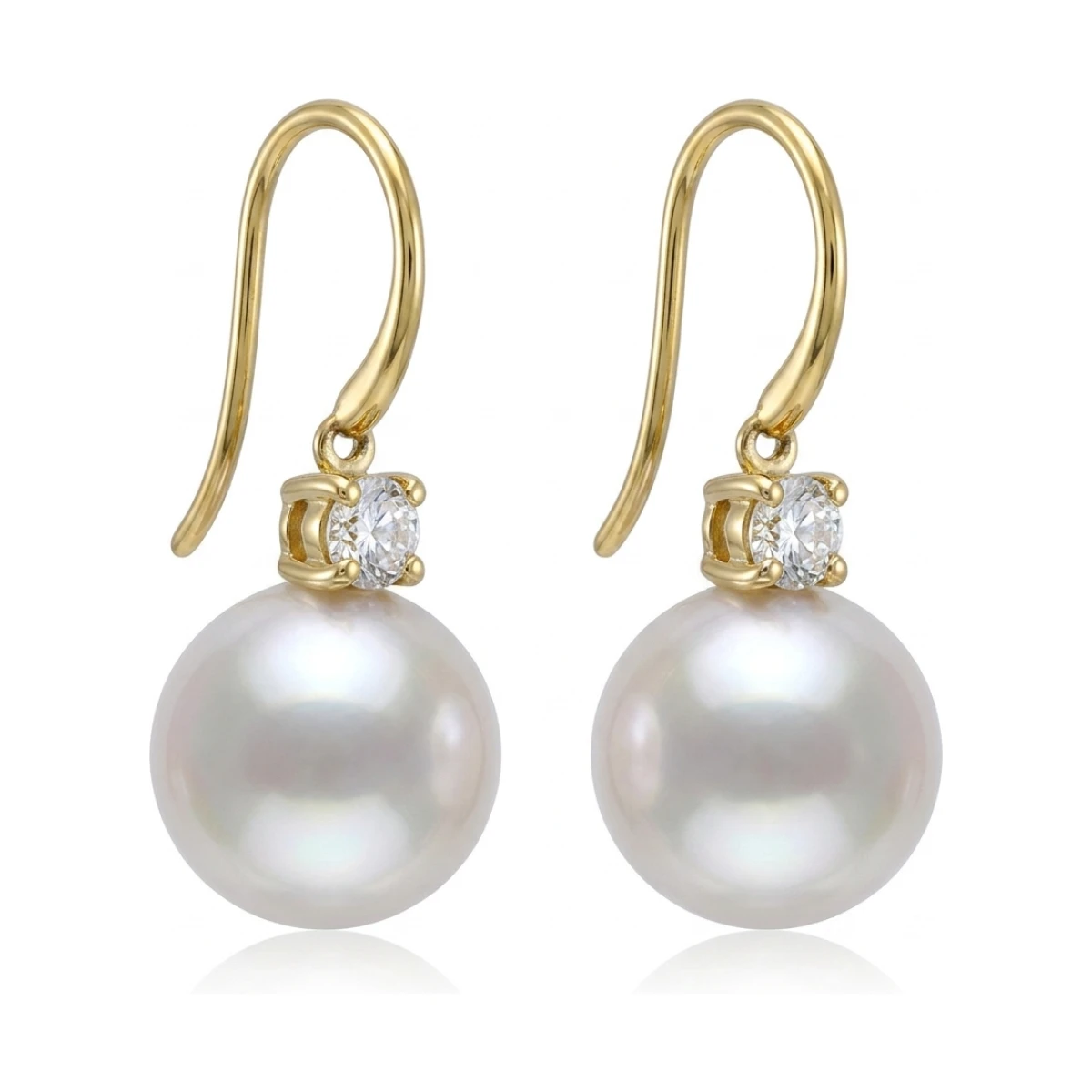 Akoya Pearl & Diamond Hook Wire Drop Earrings  |  18ct Yellow Gold