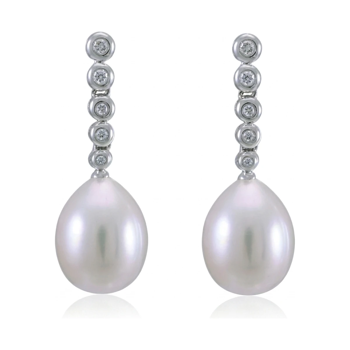 Freshwater Pearl & Diamond Line Drop Earrings  |  18ct White Gold 