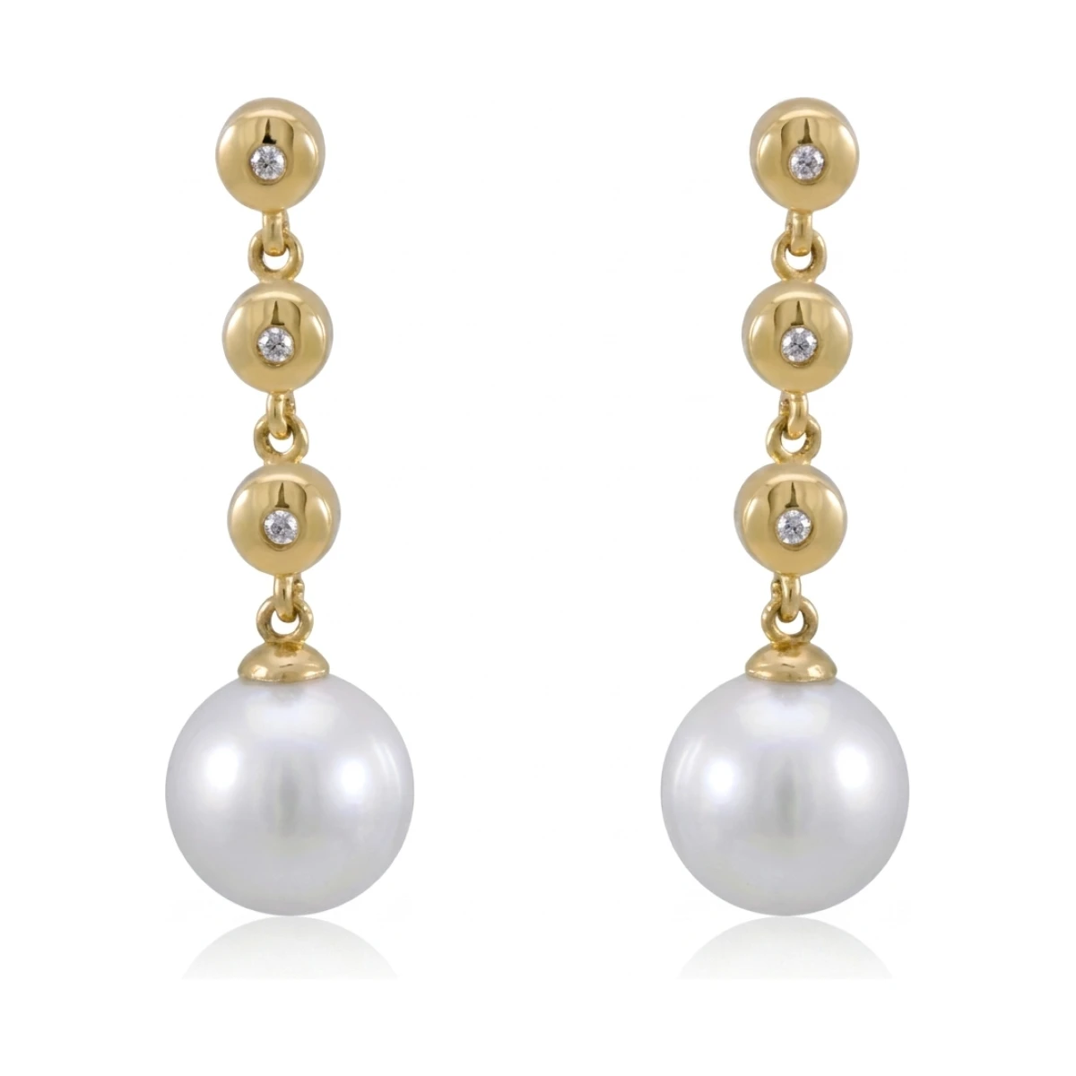 Akoya Pearl & Diamond Triple Collet  Drop Earrings  |  18ct Yellow Gold