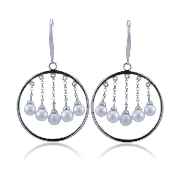 Freshwater Pearl "Dream Catcher" Motif Hook Earrings  |  14ct White Gold