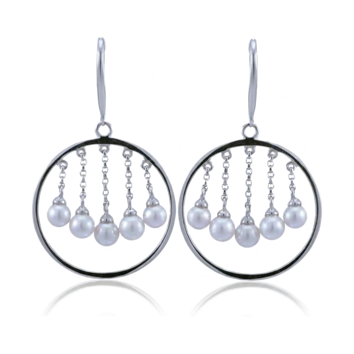 Freshwater Pearl "Dream Catcher" Motif Hook Earrings  |  14ct White Gold