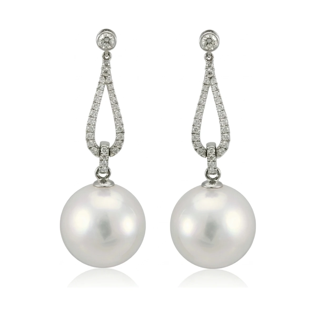 South Sea Pearl & Diamond Elegant Tapered Loop Earrings  |  18ct White Gold