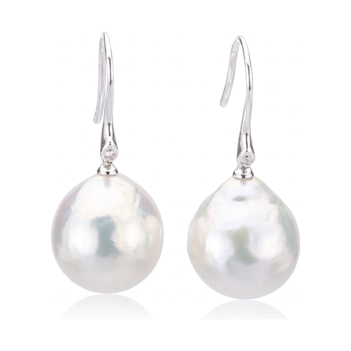 Baroque Freshwater Drop Pearl & Diamond Hook Earrings  |  18ct White Gold