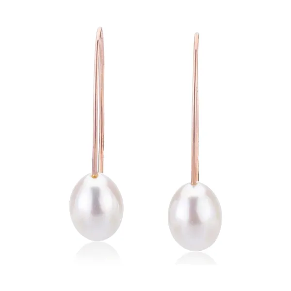 Freshwater Elongated Hook Drop Pearl Earrings  |  9ct Rose Gold