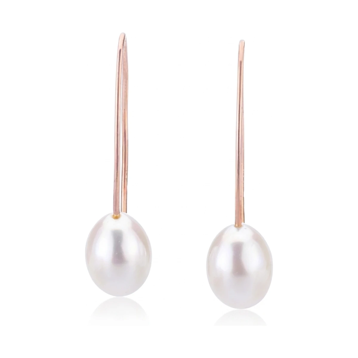 Freshwater Elongated Hook Drop Pearl Earrings  |  9ct Rose Gold