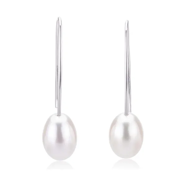 Freshwater Elongated Hook Drop Pearl Earrings  |  9ct White Gold