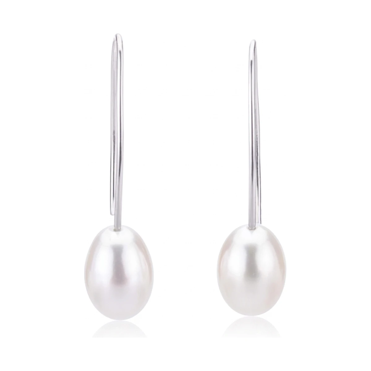 Freshwater Elongated Hook Drop Pearl Earrings  |  9ct White Gold