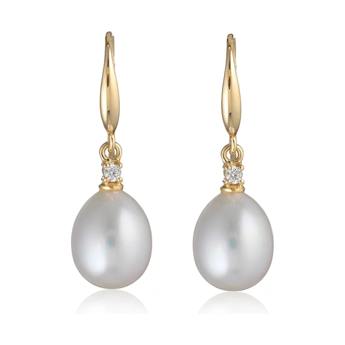 Freshwater Pearl Four Claw Diamond Hook Earrings  |  18ct Yellow Gold 