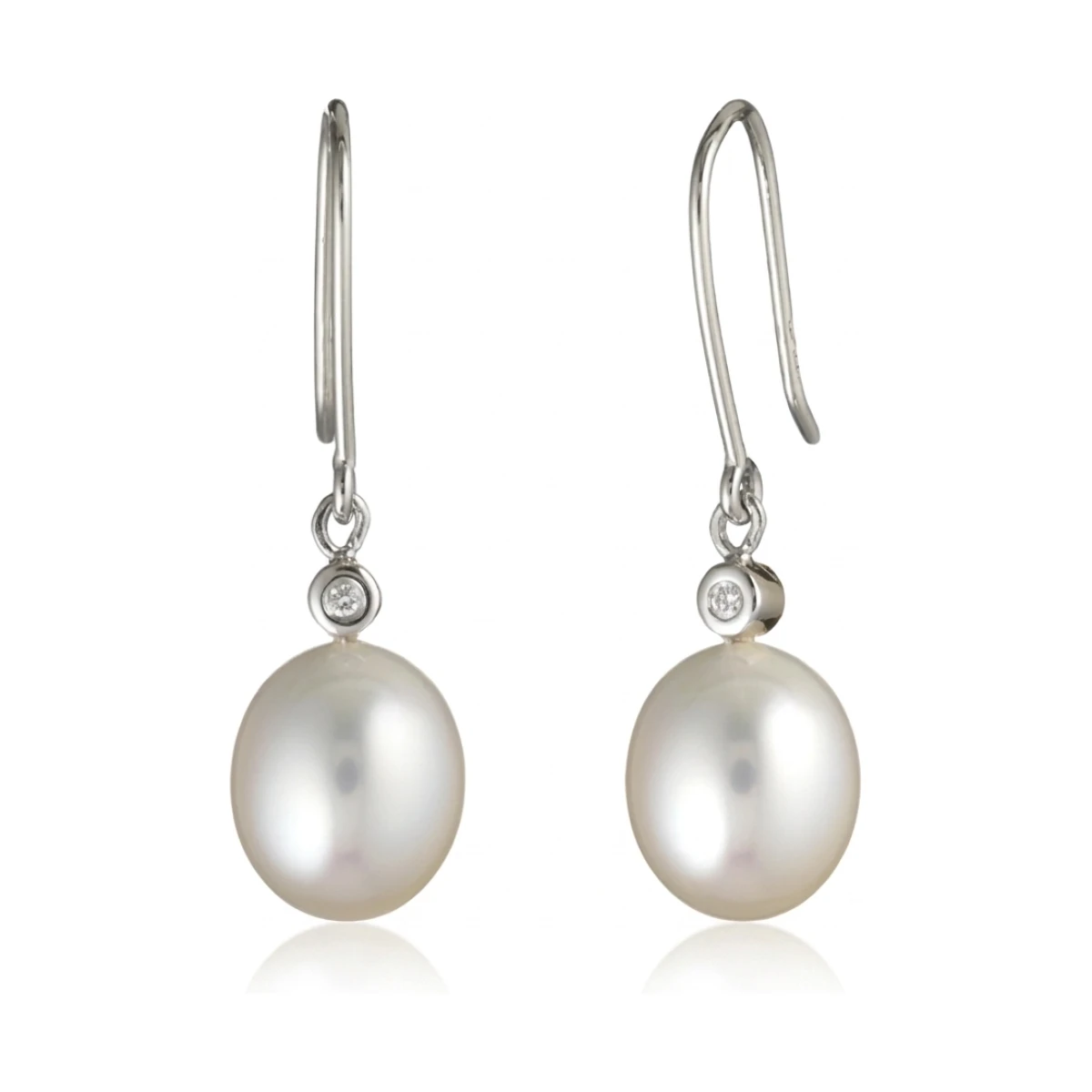 Freshwater Drop Pearl & Diamond Hook Earrings  |  9ct White Gold