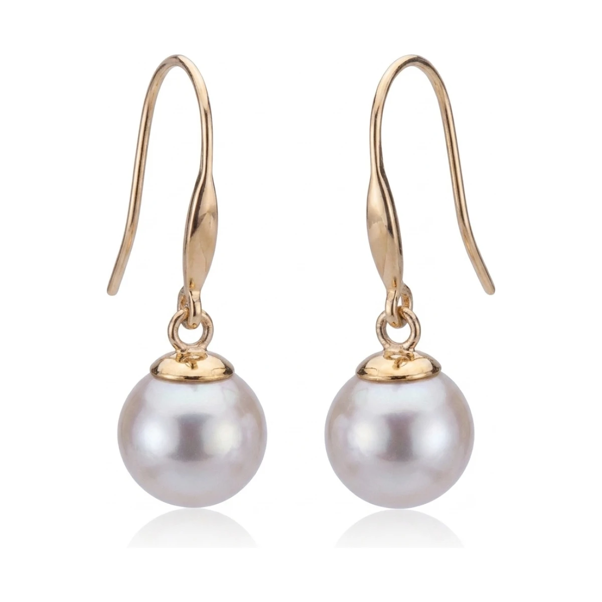 Akoya Pearl Simple Hook Drop Earrings  | 9ct Yellow Gold 