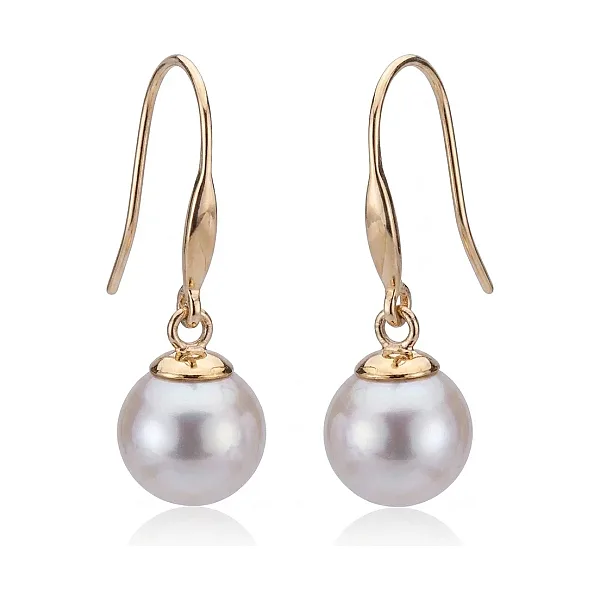 Akoya Pearl Simple Hook Drop Earrings  | 9ct Yellow Gold 