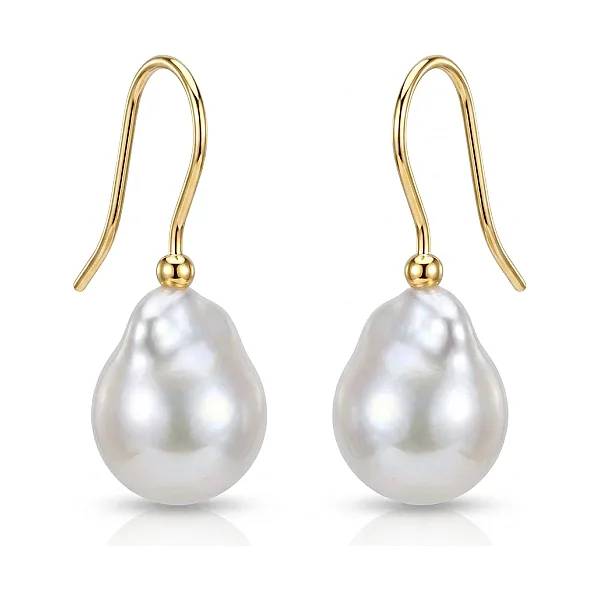 Freshwater Baroque Hook Drop Earrings  | 18 ct Yellow Gold