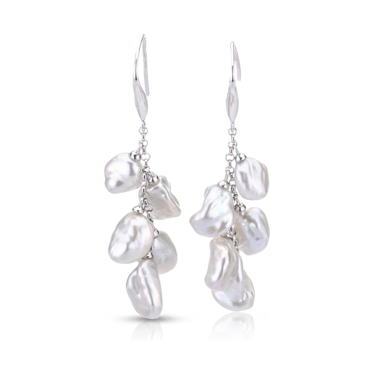 Waterfall Keshi Pearl Hook Earrings | 14ct White Gold