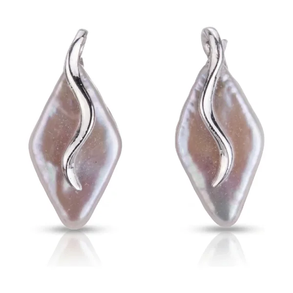 Freshwater Coin Lozenge Earrings |  14 ct White Gold