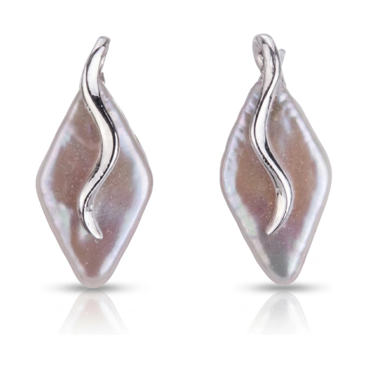 Freshwater Coin Lozenge Earrings |  14 ct White Gold