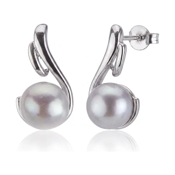 Freshwater Pearl Contemporary Scroll Design Earrings  |  9ct White Gold