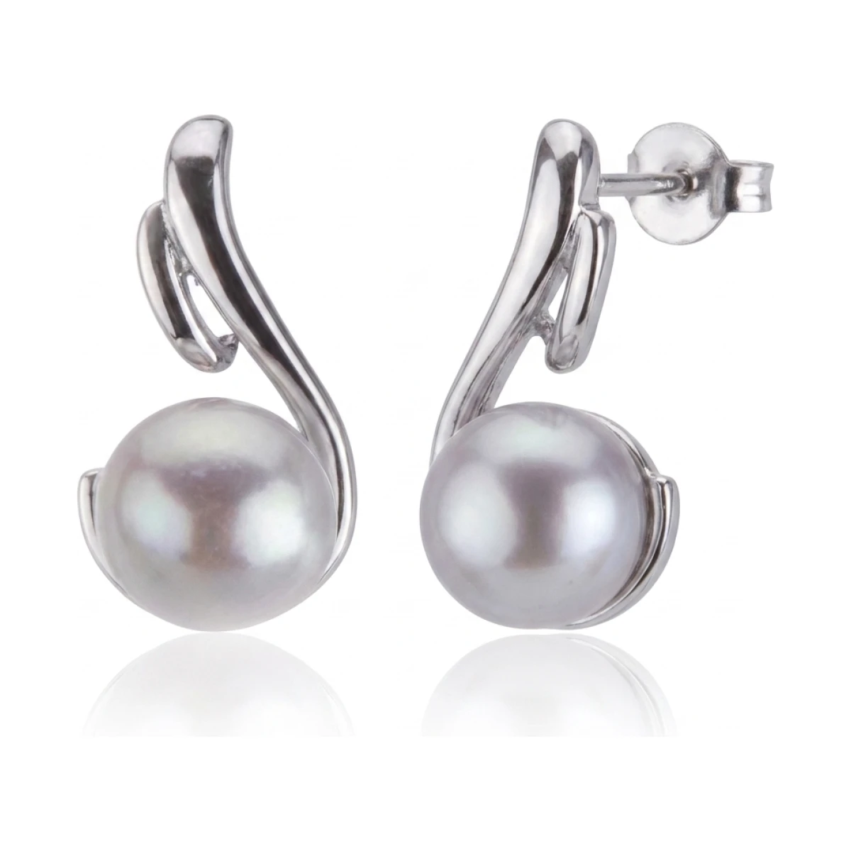 Freshwater Pearl Contemporary Scroll Design Earrings  |  9ct White Gold