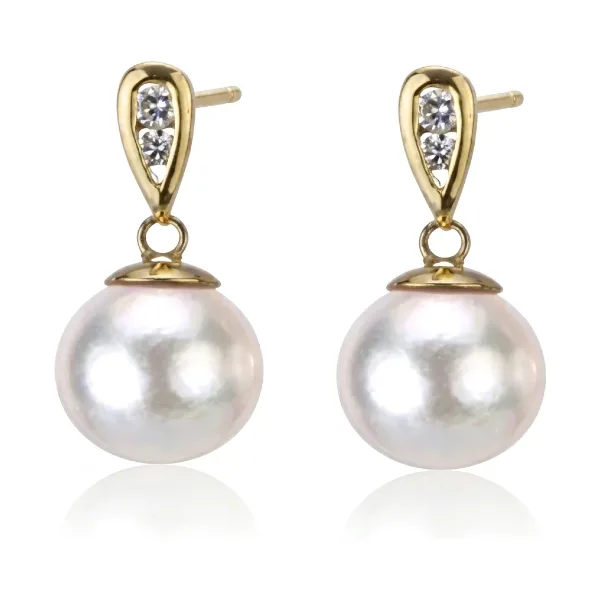 Akoya Pearl & Diamond Channel Set Earrings | 18ct Yellow Gold 
