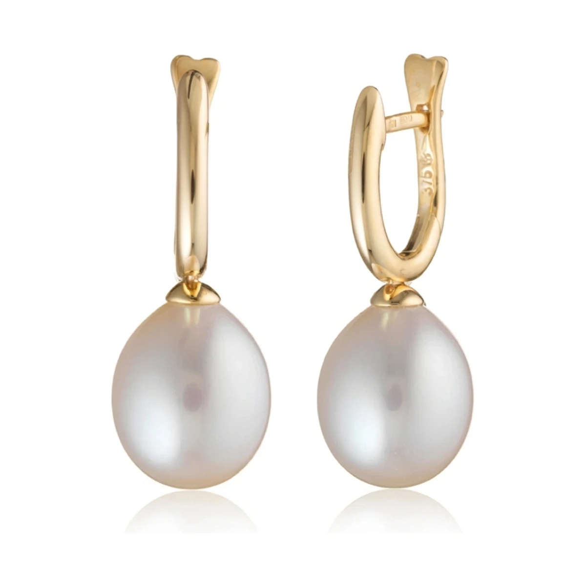 Freshwater Pearl Drop Huggie Earrings  |  9ct Yellow Gold