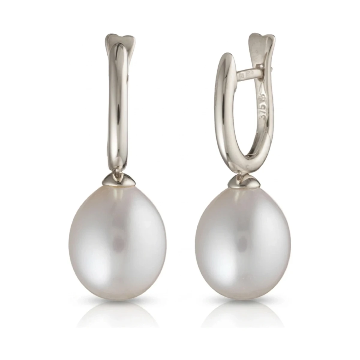 Freshwater Pearl Drop Huggie Earrings  |  9ct White Gold