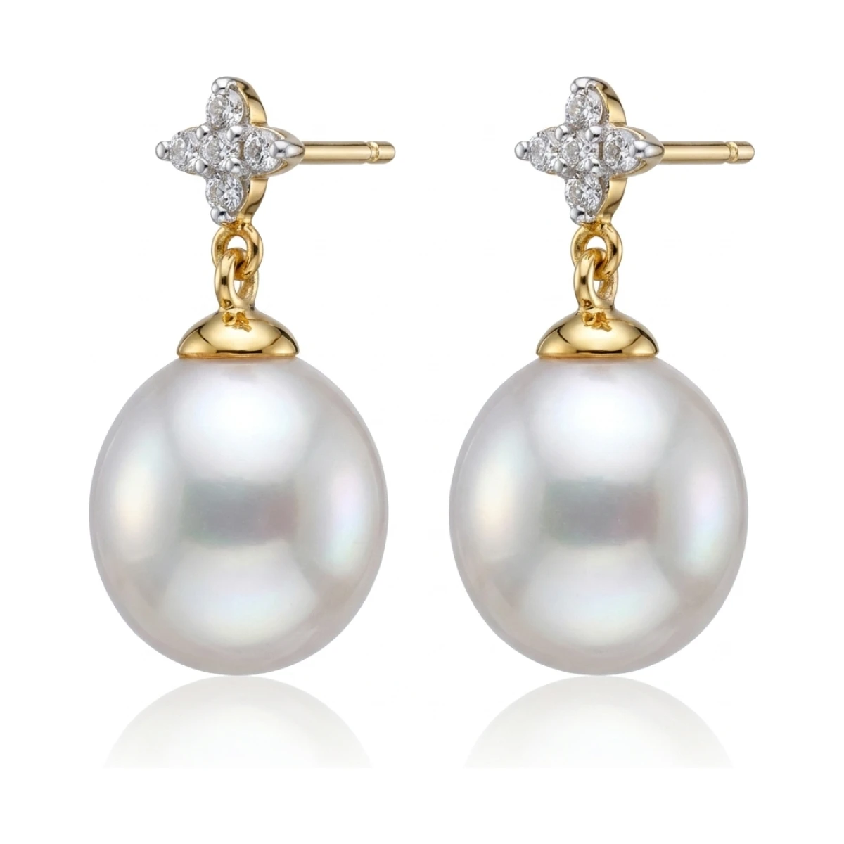 Diamond & Freshwater Cultured Pearl Drop Earrings  |  9ct Yellow Gold