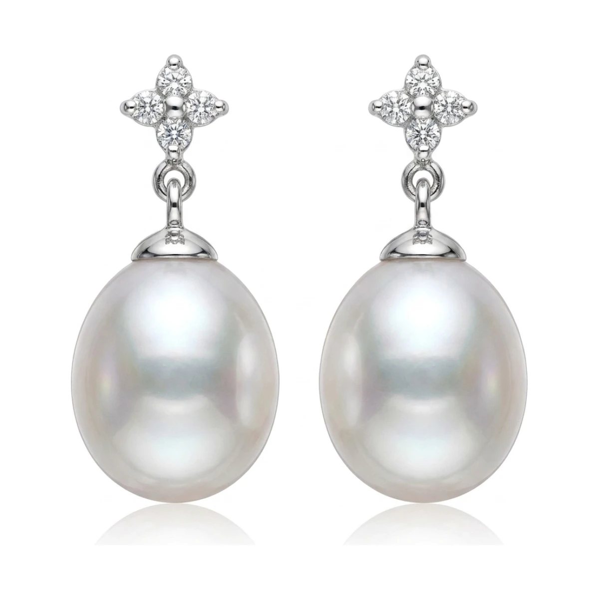 Diamond & Freshwater Cultured Pearl Drop Earrings  |  9ct White Gold