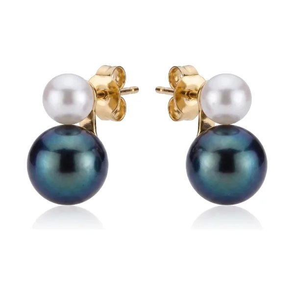 Akoya Pearl "Snowman" Stud Earings  |  9ct Yellow Gold