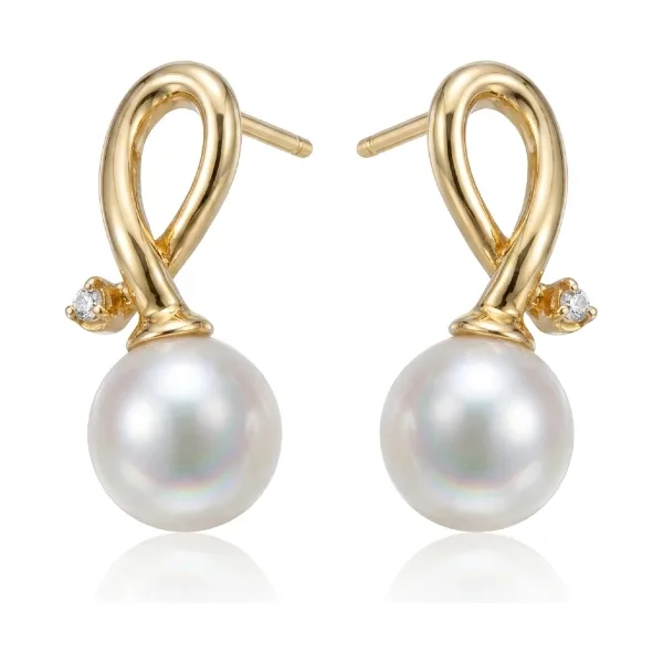 Akoya Pearl & Diamond Stud Earings  |  18ct Yellow Gold