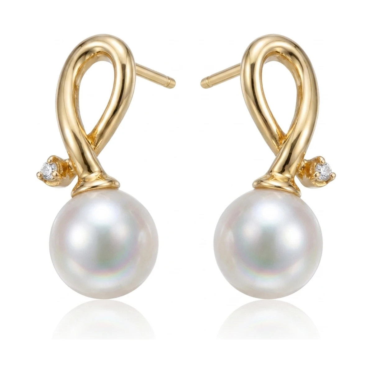 Akoya Pearl & Diamond Stud Earings  |  18ct Yellow Gold