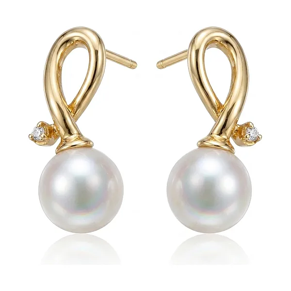Akoya Pearl & Diamond Stud Earings  |  18ct Yellow Gold