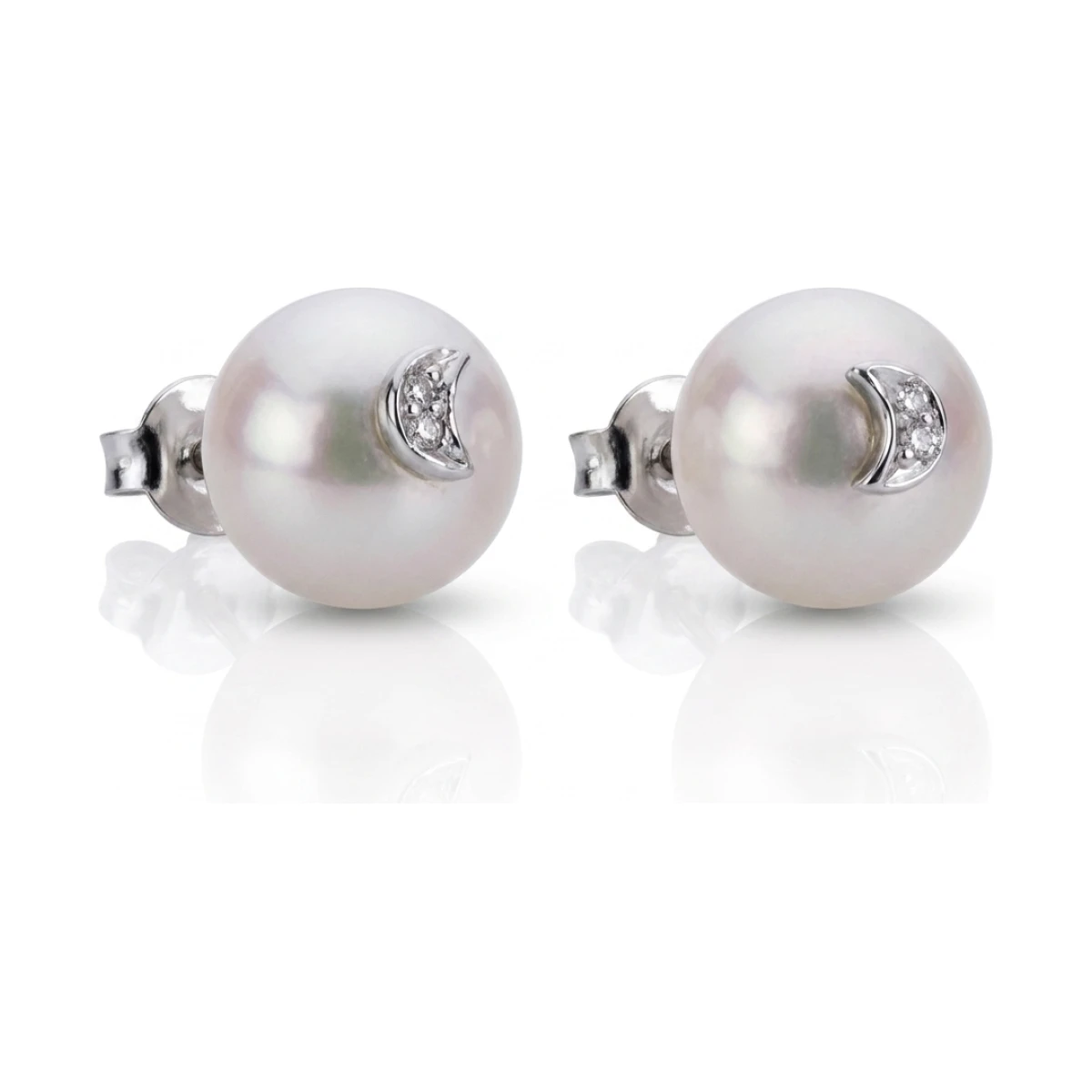Akoya Pearl & Diamond Crescent Stud Earrings  |  14ct White Gold